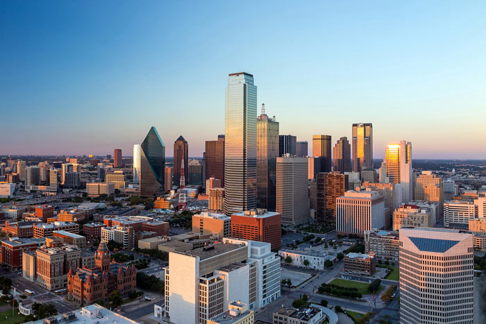 Downtown Dallas, Texas skyline at sunset